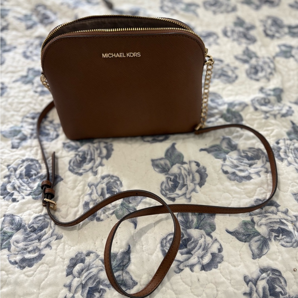 Michael Kors Brown Leather Crossbody Bag with Adjustable Strap